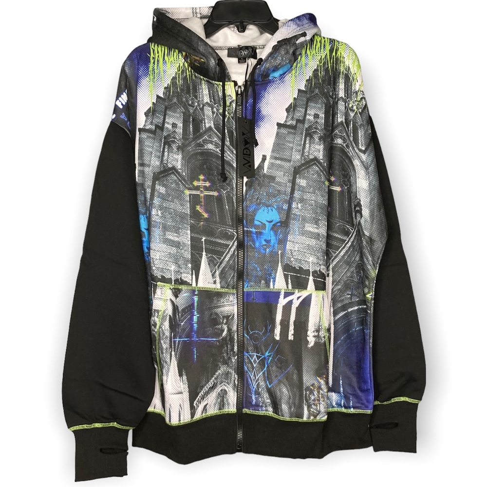 Widow Casual Corruption Gothic Graphic Zip Up Hoodie Large